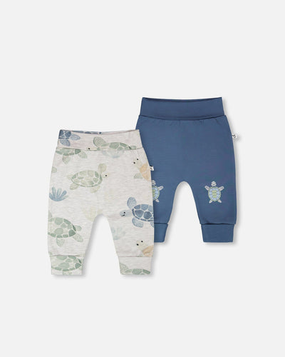 Lot de 2 Pantalons Évolutifs en Jersey Coton Biologique Bleu Moyen