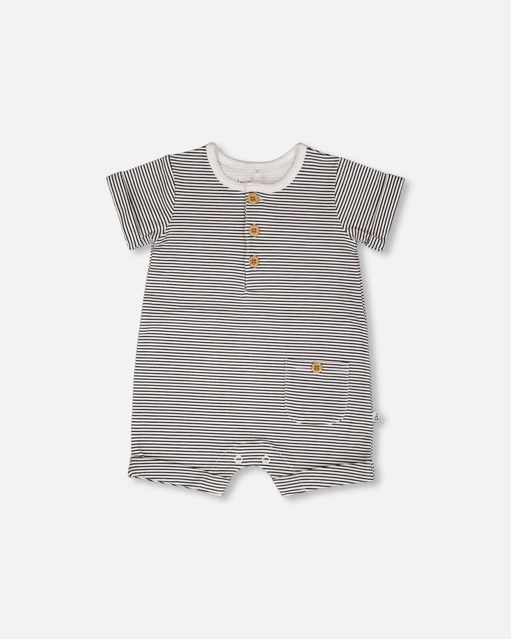Cotton Jersey Romper Black And Off White Stripes — Deux par Deux