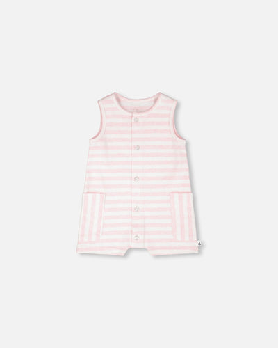 Cotton Striped Romper White And Pink Stripes