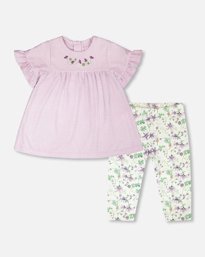 Jersey Tunic And Cotton Capri Set Lavender And Green Printed Flowers