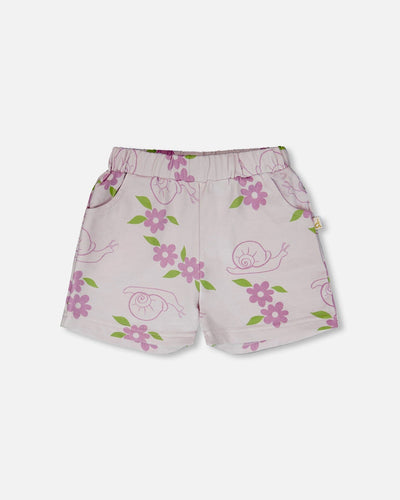 French Terry Shorts Lilac Snails Print