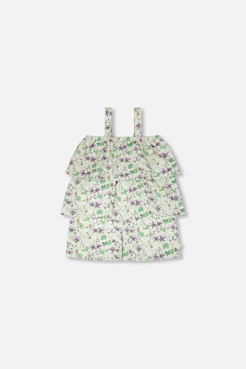 Jersey Romper With Tiers Green Printed Flowers