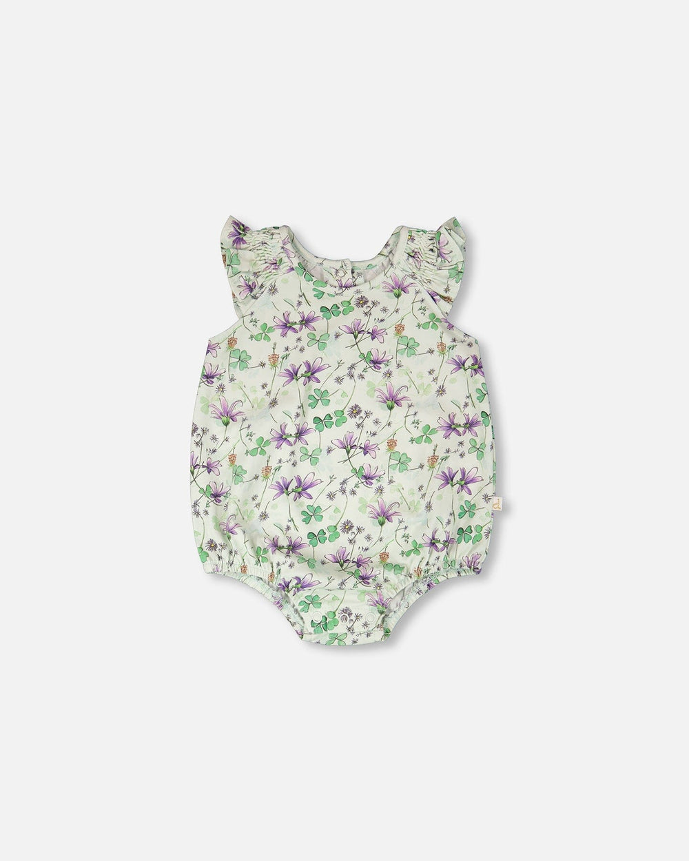 Jersey Romper Green Printed Flowers