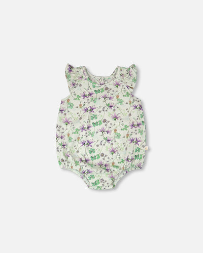 Jersey Romper Green Printed Flowers