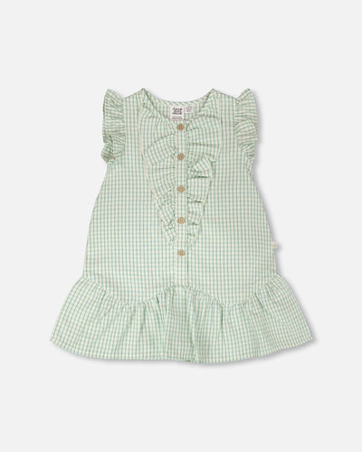 Robe popeline à carreaux verte