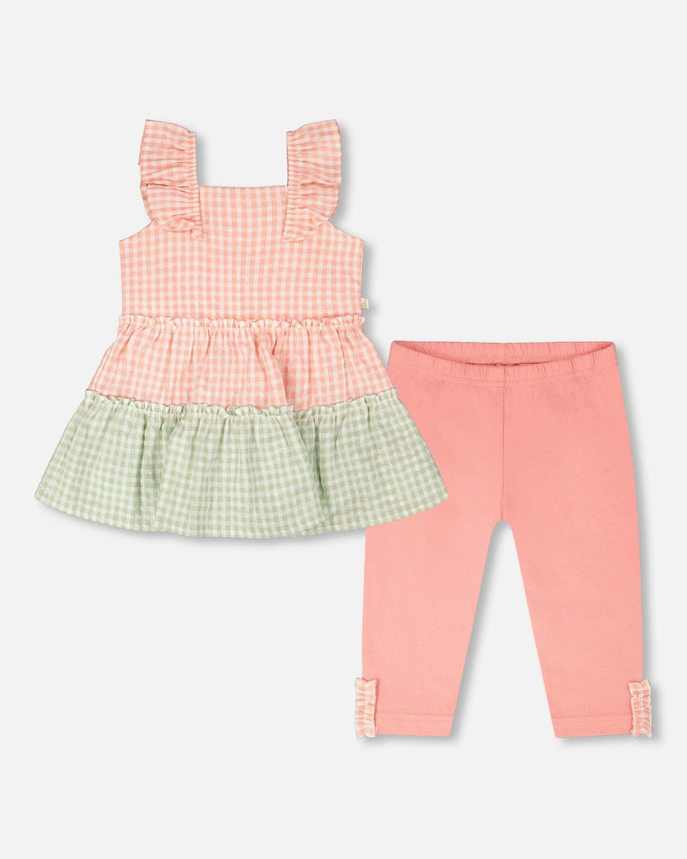 Tunic And Organic Cotton Capri Set Coral Gingham And Coral — Deux par Deux