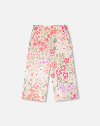 Pantalon molletonné motifs fleurs roses