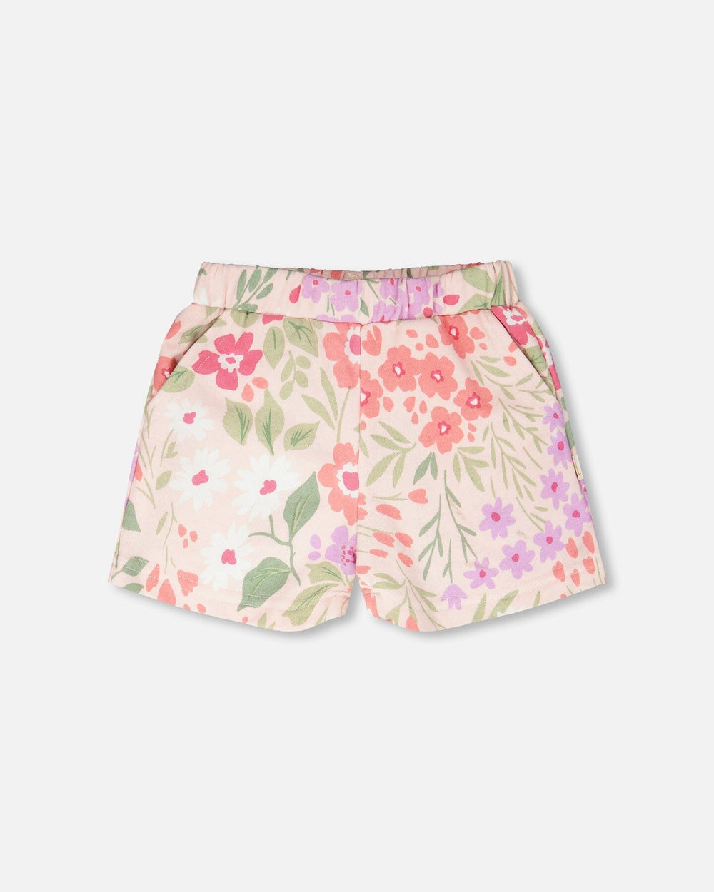 French Terry Shorts Pink Printed Flowers — Deux par Deux