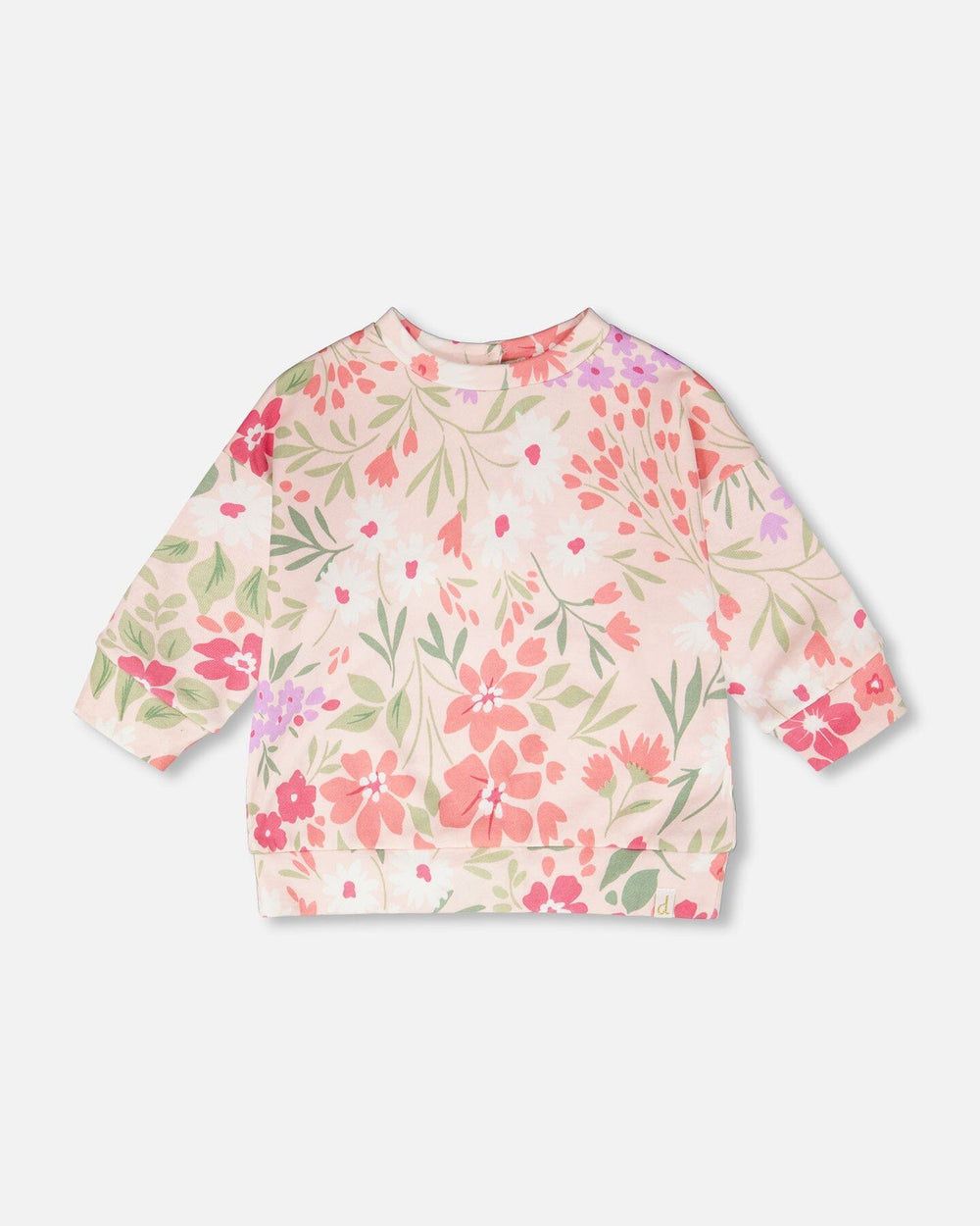 French Terry Sweatshirt Pink Printed Flowers — Deux par Deux
