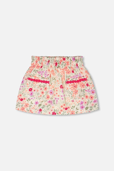 Jupe-short en mousseline écru à fleurs imprimées