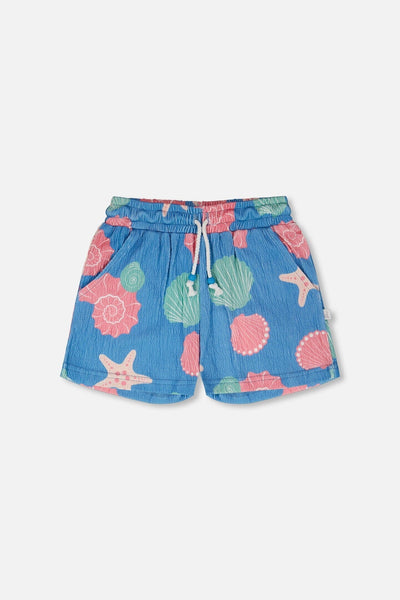 Crinkle Jersey Shorts Blue Shell Print