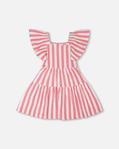 Crinkle Jersey Dress White And Pink Stripes