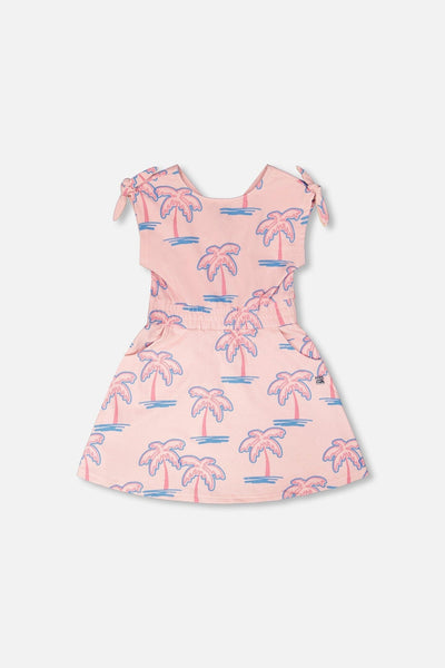 French Terry Dress Light Pink Palm Print