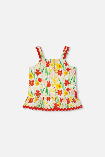 Viscose Top White Daffodil Print