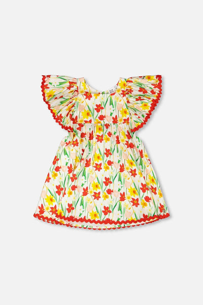 Viscose Dress White Daffodil Print