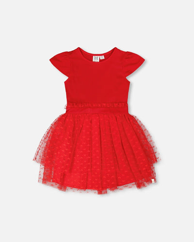 Robe bi-matière rouge