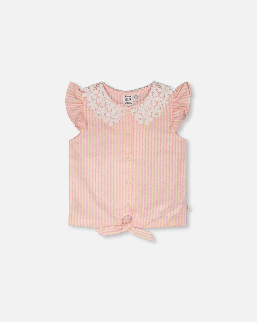 Sleeveless Shirt Pink And Yellow Stripes With Crochet Collar