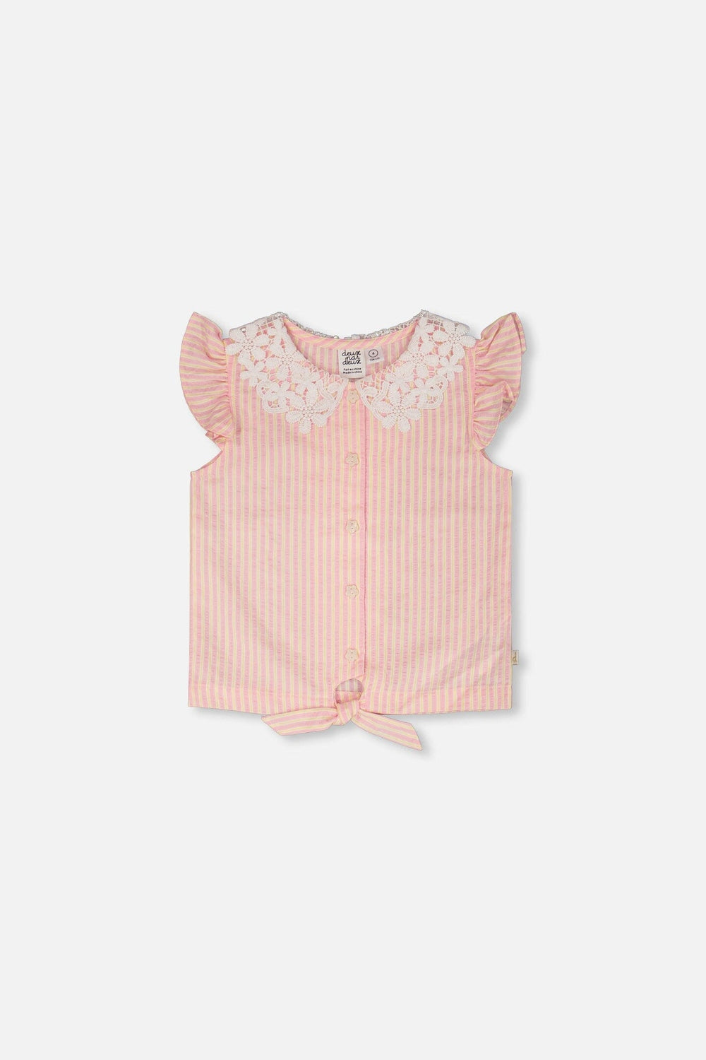 Sleeveless Shirt Pink And Yellow Stripes With Crochet Collar