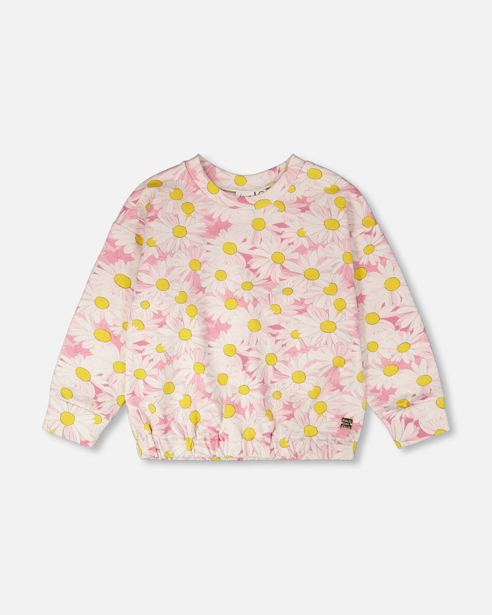 Sweat-shirt en molleton fleuri marguerites roses