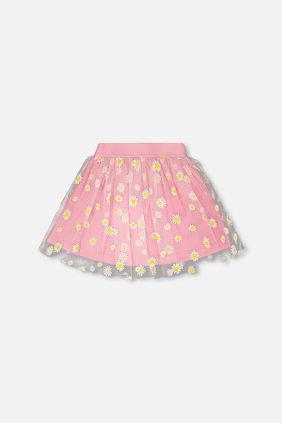 Mesh And Crinkle Jersey Skirt Pink