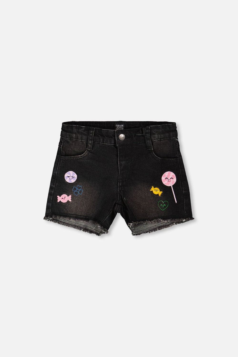 Black Denim Shorts With Embroidery