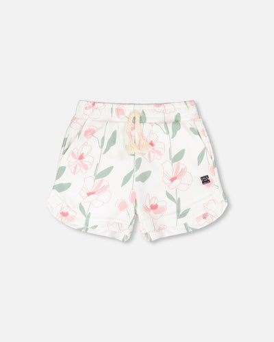 Shorts molleton imprimé fleurs écru