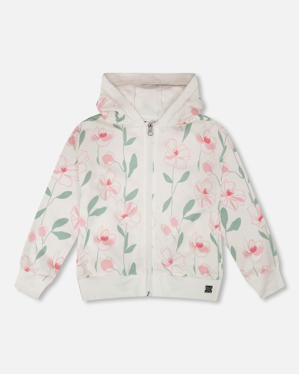 French Terry Hoodie Off White Printed Flowers — Deux par Deux