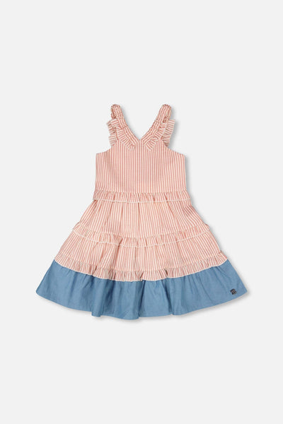 Poplin And Chambray Dress Off White And Pink Stripes