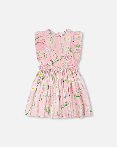 Robe en viscose rose à fleurs imprimées