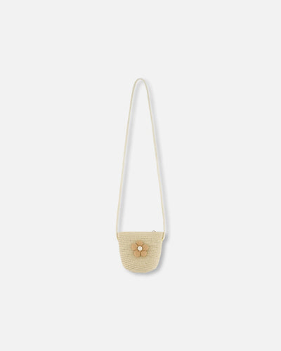 Panier en paille floral beige