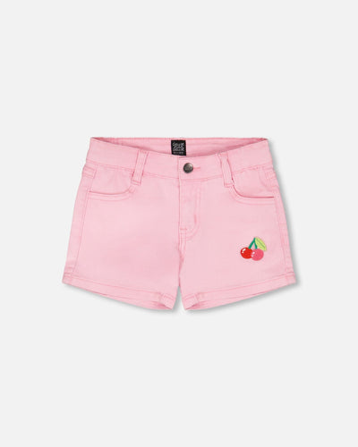 Pink Denim Shorts With Embroidery