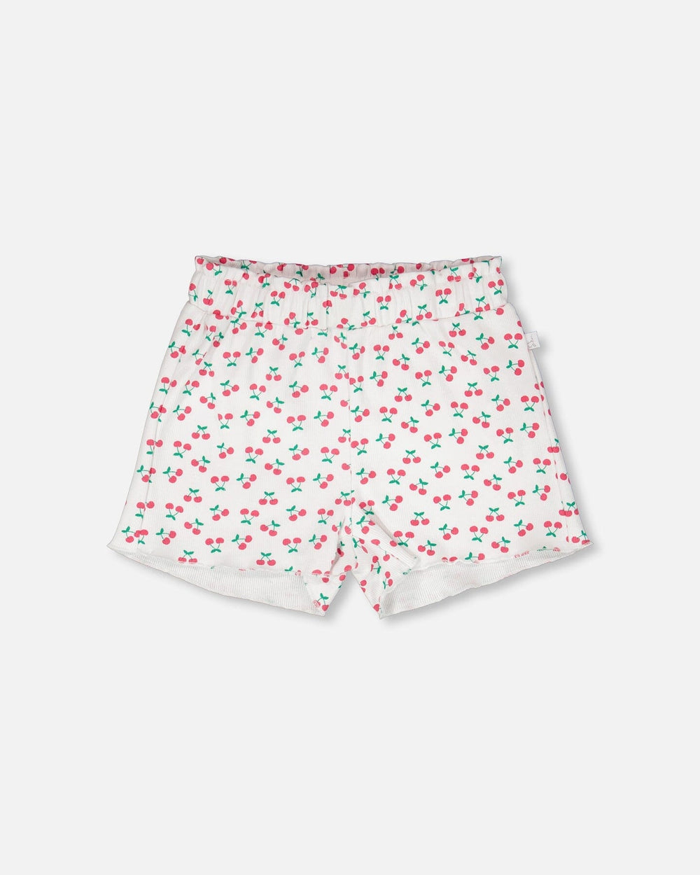 Rib Shorts White Printed Cherries