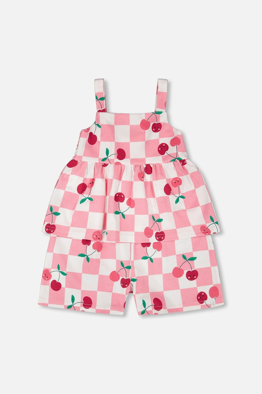 Organic Cotton Jersey Romper Pink Printed Cherries