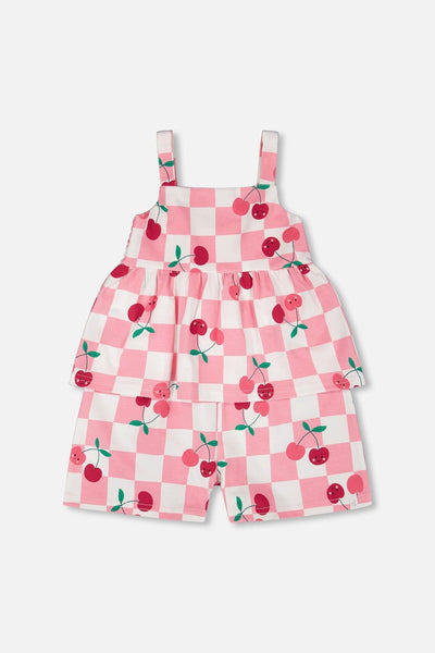 Barboteuse en jersey de coton biologique imprimé cerises roses