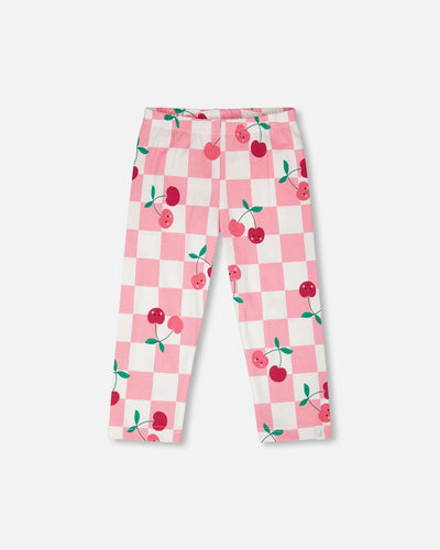 Organic Cotton Jersey Capri Pink Printed Cherries