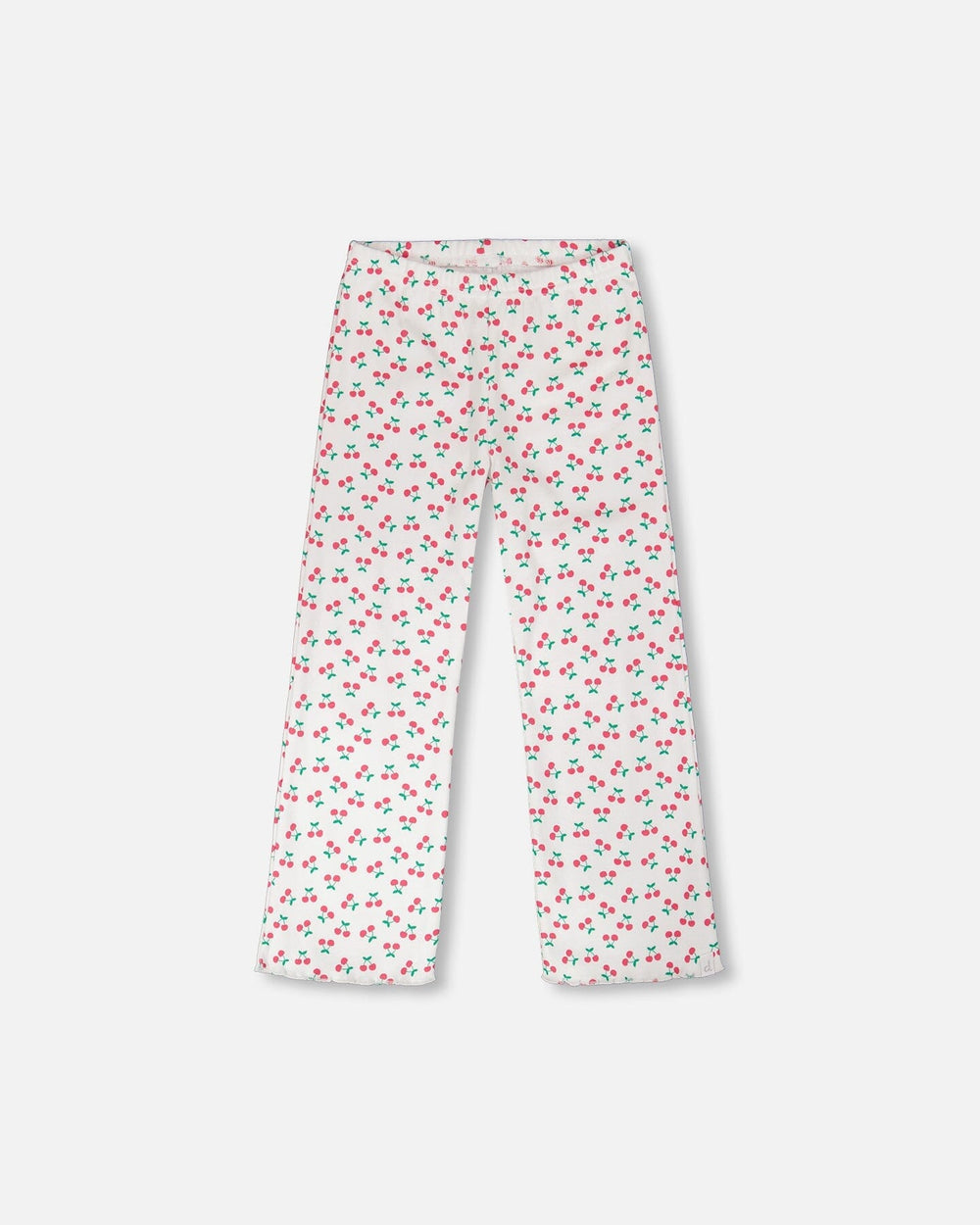 Rib Flare Leg Leggings White Printed Cherries