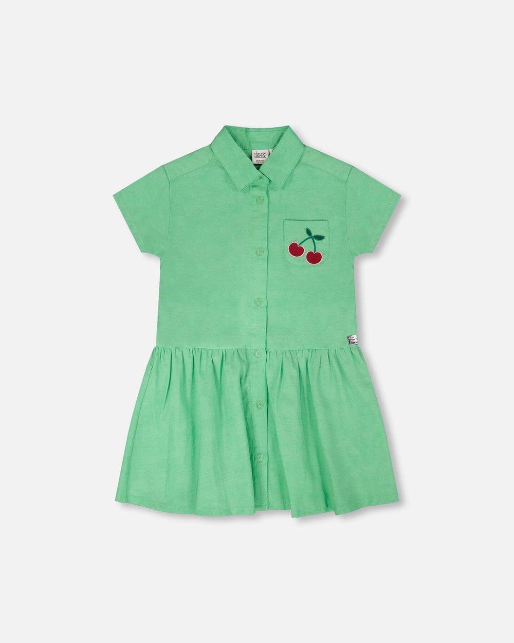 Cotton Shirt Dress With Embroidery Green — Deux par Deux