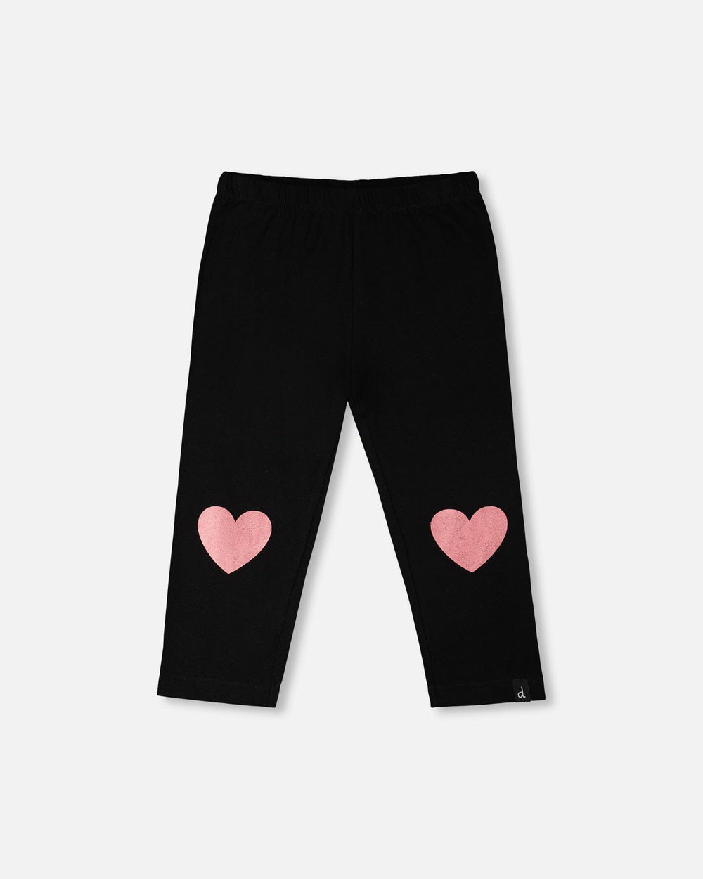 Coton biologique jersey Capri noir avec imprimé cœur en feuille au genou