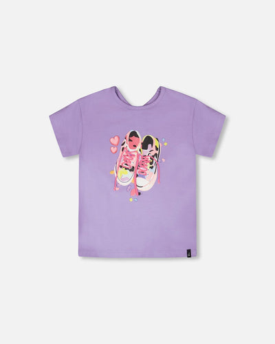 Organic Cotton Jersey T-Shirt Mauve With Sneakers