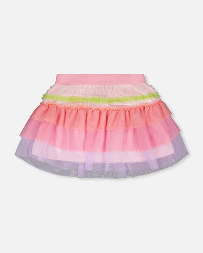 Mesh Skirt With Multicolor Frills