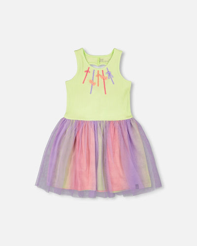 Robe sans manches bi-matière vert citron