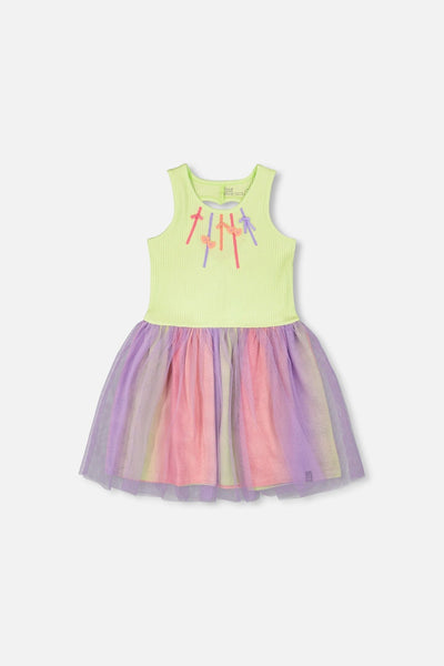 Sleeveless Bi-Material Dress Lime Green