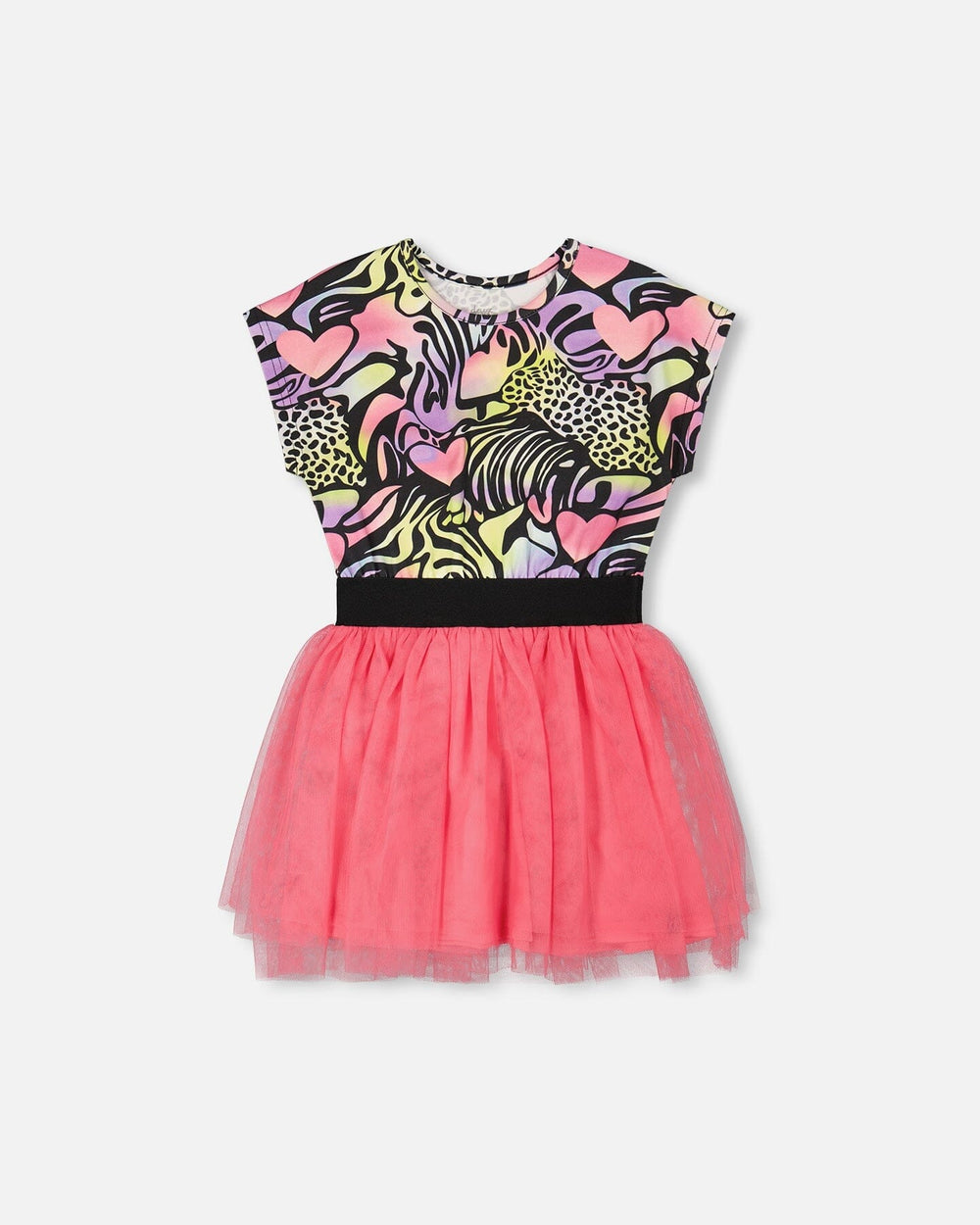 Robe bi-matière noire imprimée multicolore