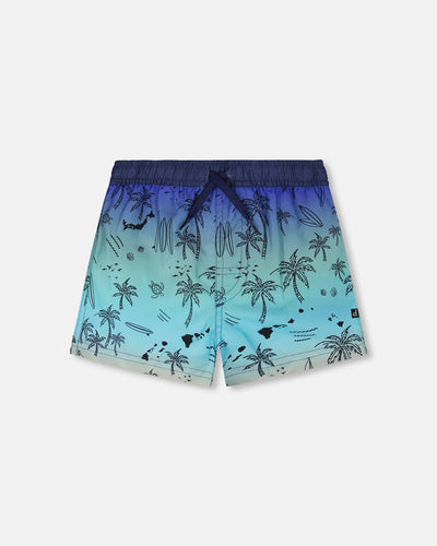 Boardshort Imprimé Plage Bleu