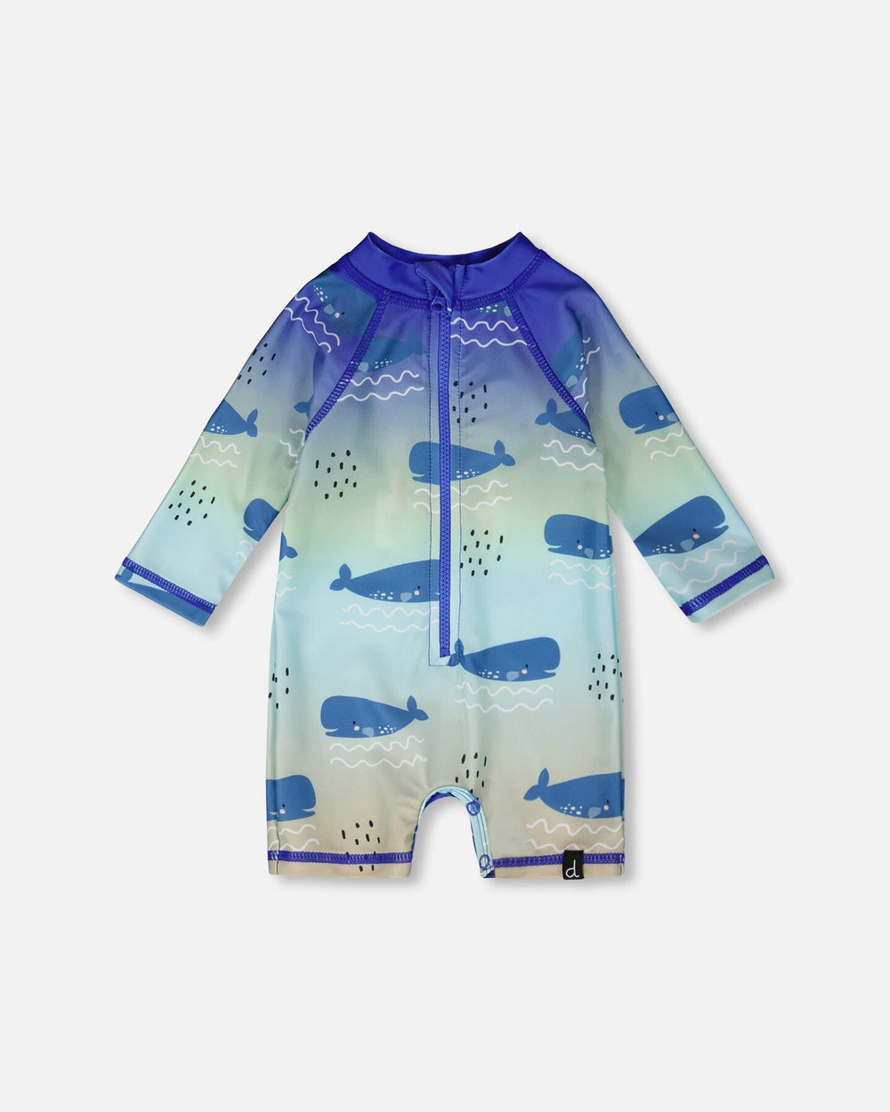 Combinaison anti-UV une pièce à manches longues pour bébés et tout-petits imprimé baleine bleue