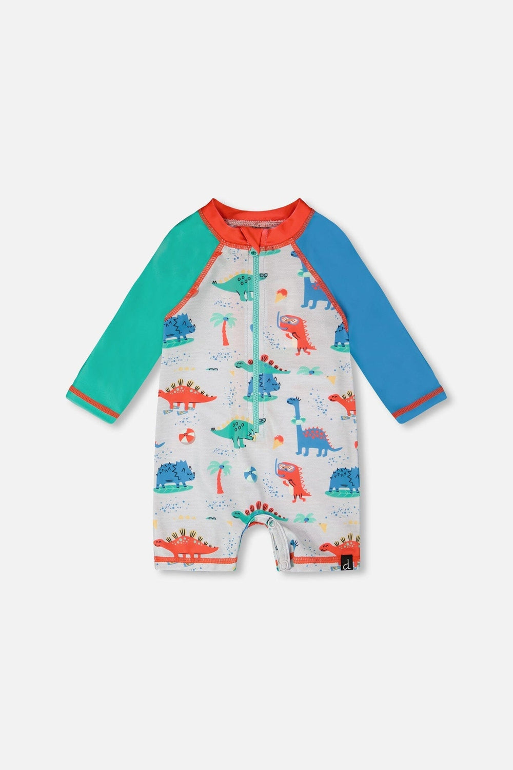 Baby And Toddler One-Piece Long Sleeve Rashguard Grey Baby Dinosaur Print