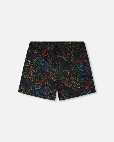 Maillot de bain short imprimé dinosaures noir