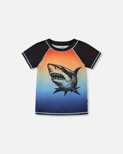 T-shirt anti-UV à manches courtes dégradé bleu et orange