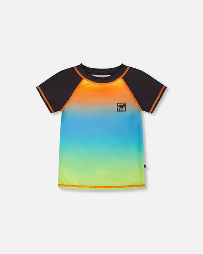 Short Sleeve Rashguard Orange Blue And Green Gradient