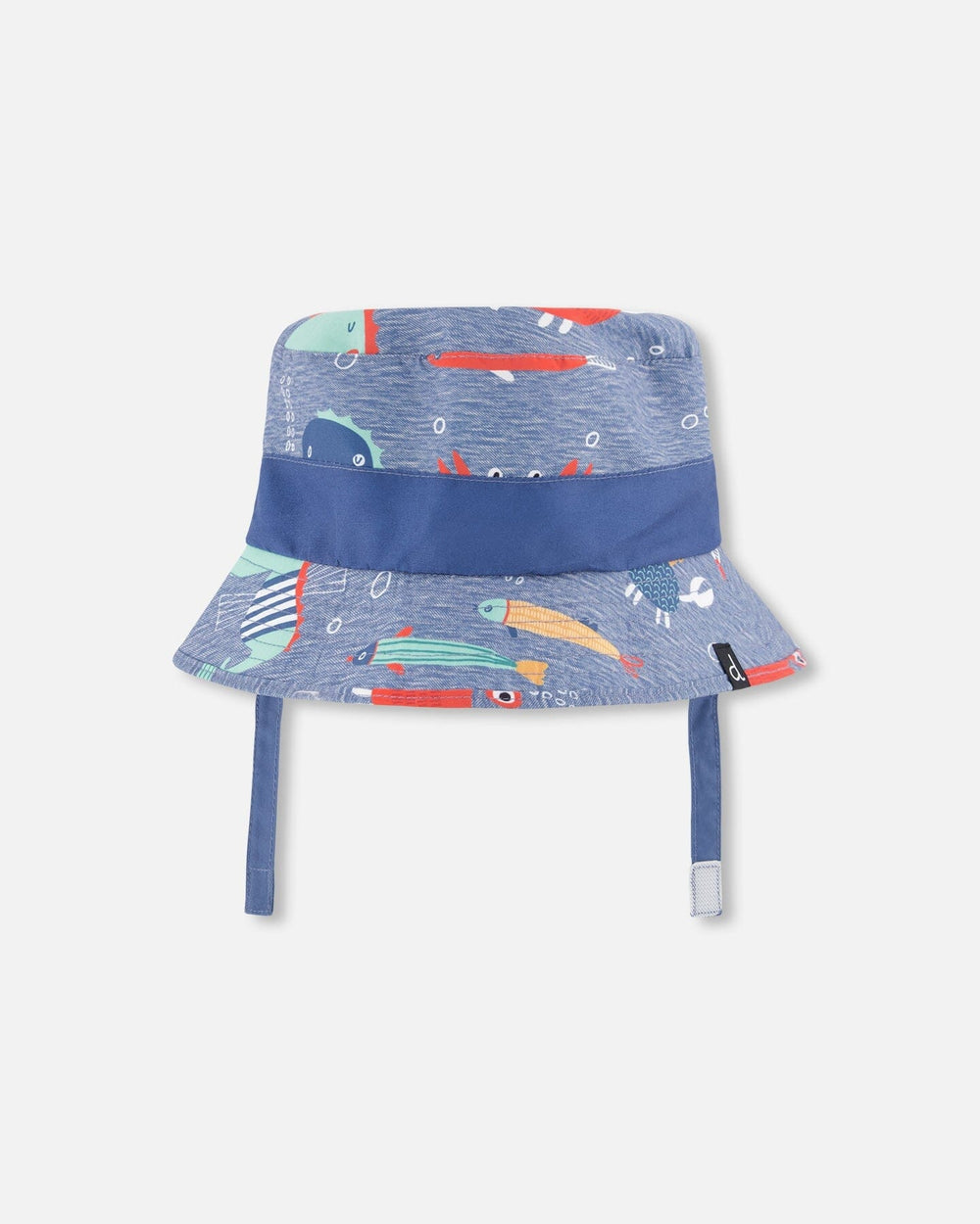 Chapeau de plage en polyester recyclé à imprimé animaux marins bleu